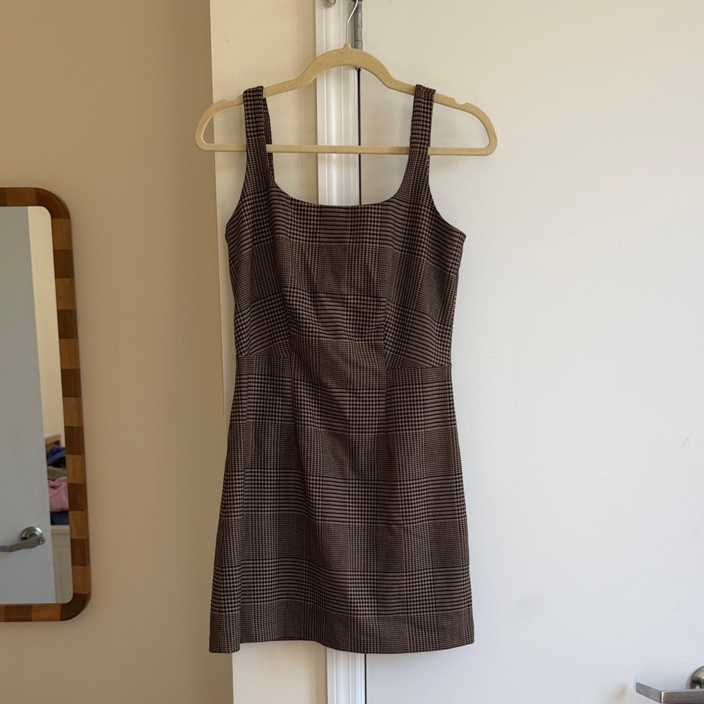 Banana Republic Brown Plaid Square-Neck Mini Dress